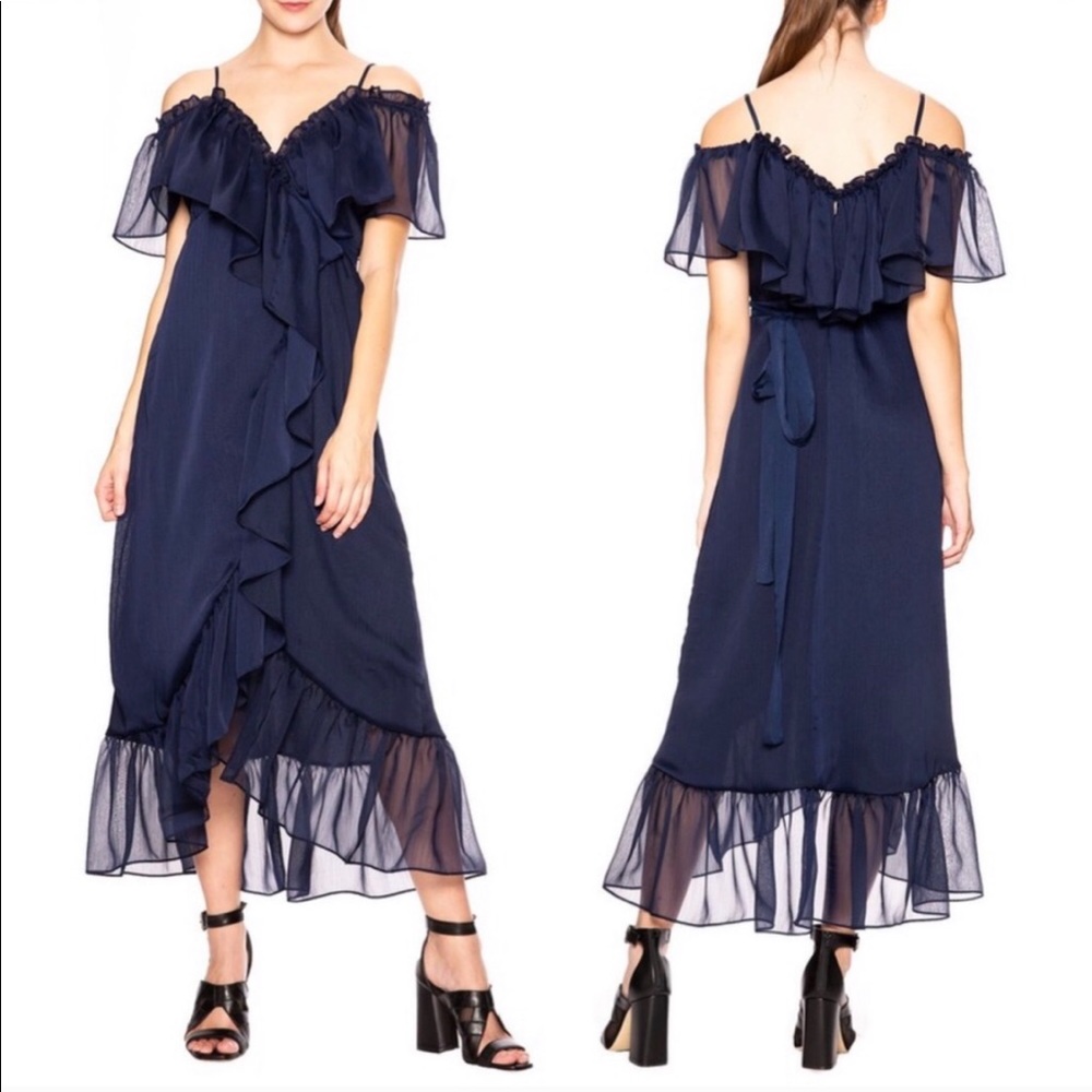 MISA Los Angeles Tayla Cold-Shoulder Ruffle Dress